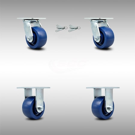 Service Caster 4 Inch SS Solid Poly Caster Set with Ball Bearings 2 Swivel Lock 2 Rigid SCC SCC-SS30S420-SPUB-BSL-2-R-2